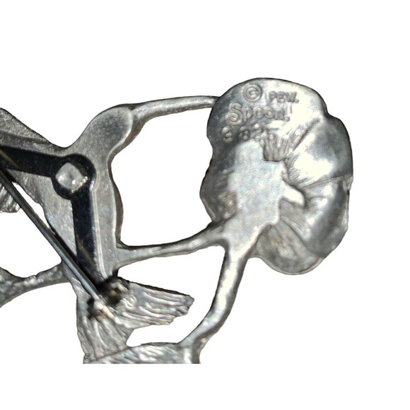 Vintage Hummingbird Brooch Pewter Flower Pin Signed Spoon 3825 Figural Bird 3” - Picture 8 of 10